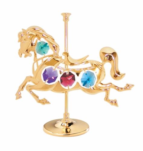 24K Gold Plated Carousel Horse On Stand W/ Swarovski | Mascot USA