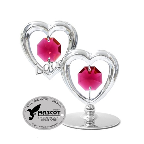 Chrome Twin Hearts w/"Love" Tabletop Free Standing w/Swarovski Crystal | Mascot USA