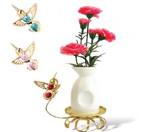 24K Gold Plated Hummingbird In Flower Ring Ornament W/Swarovski | Mascot USA
